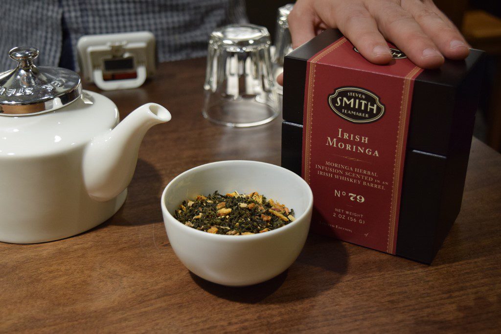 Irish Moringa tea is an herbal tea infused in an Irish whiskey barrel.