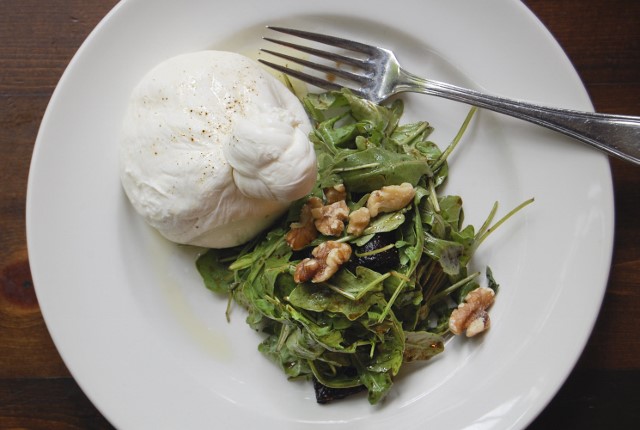 Tresori's burrata insalata, with house-made bufala mozzarella.