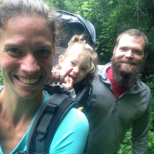 Jennifer Pharr Davis and Brew Davis hike with daughter, Charley.