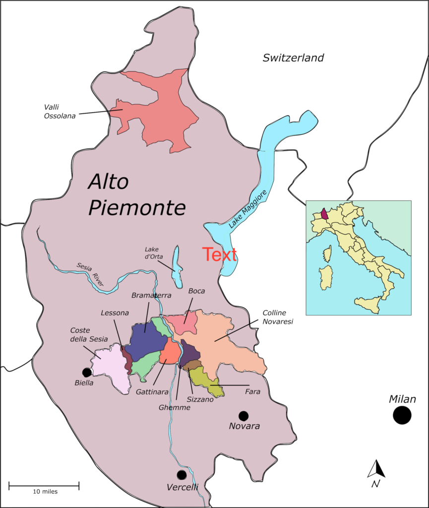 Map of the Alto Piemonte wine appellations